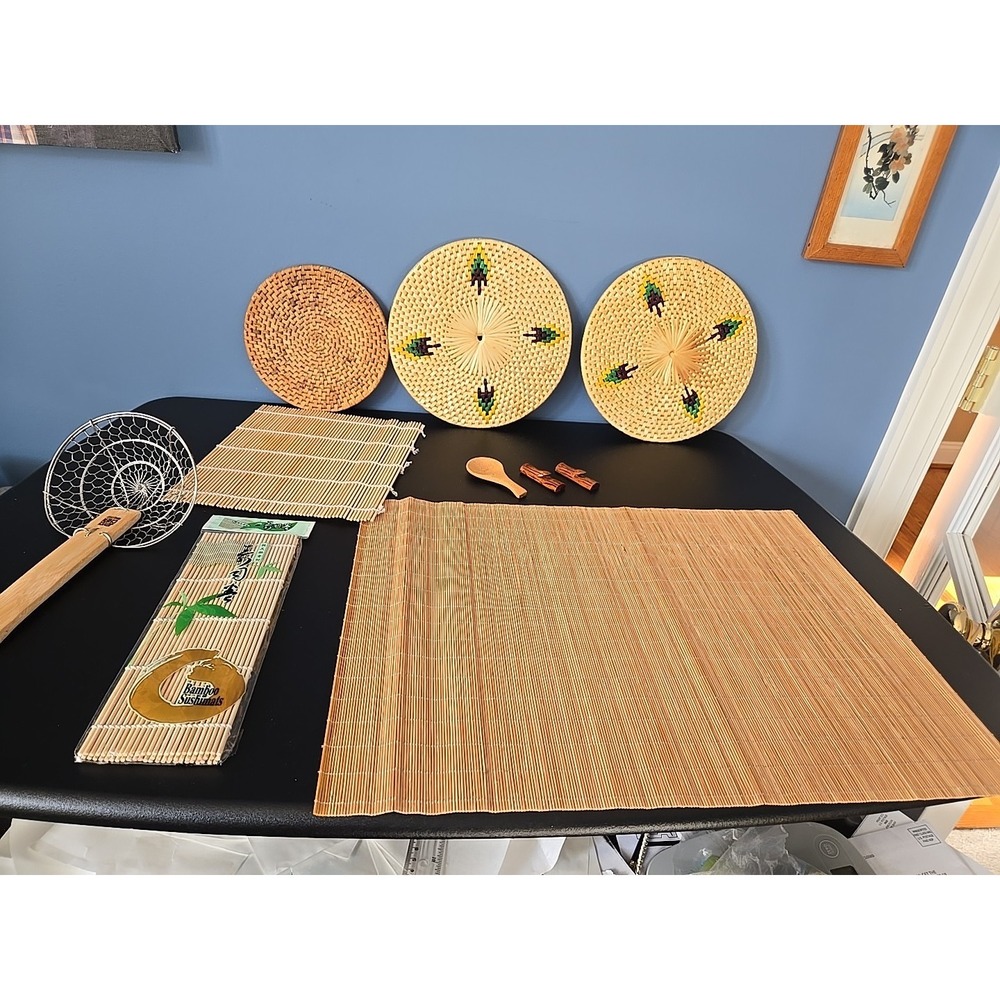 Tea Ceremony Mat Placemat Bamboo Matcha Spoon Sushi mat Strainer Trivet Boho Lot